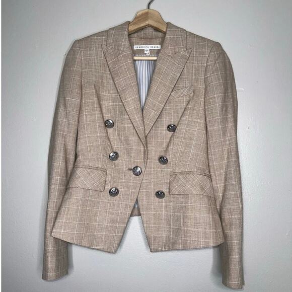 Veronica Beard Diego Dickey Jacket/Blazer Muted Plaid Tan/Cream Size US 0 - Picture 3 of 10